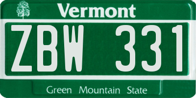 VT license plate ZBW331