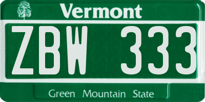 VT license plate ZBW333