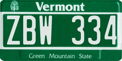 VT license plate ZBW334