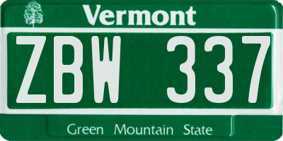VT license plate ZBW337
