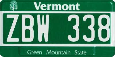 VT license plate ZBW338