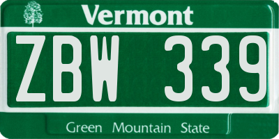 VT license plate ZBW339