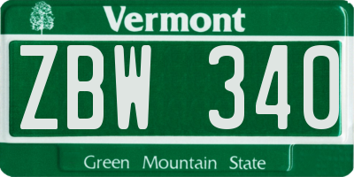 VT license plate ZBW340