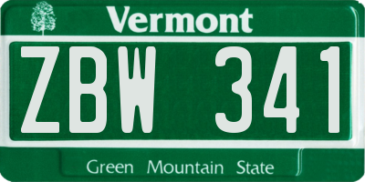 VT license plate ZBW341