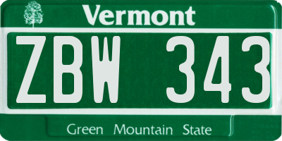 VT license plate ZBW343
