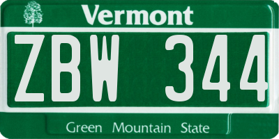 VT license plate ZBW344