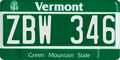VT license plate ZBW346