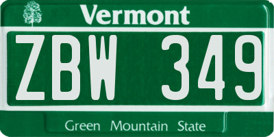 VT license plate ZBW349