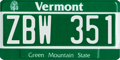 VT license plate ZBW351