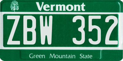 VT license plate ZBW352