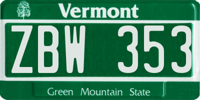 VT license plate ZBW353