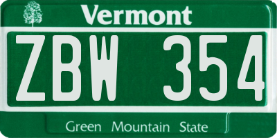 VT license plate ZBW354