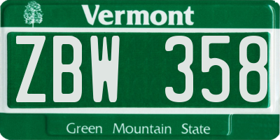 VT license plate ZBW358
