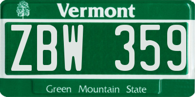 VT license plate ZBW359