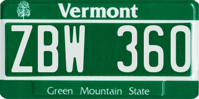 VT license plate ZBW360