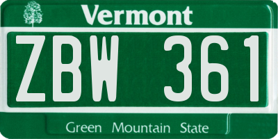 VT license plate ZBW361