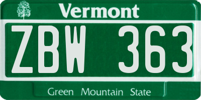VT license plate ZBW363