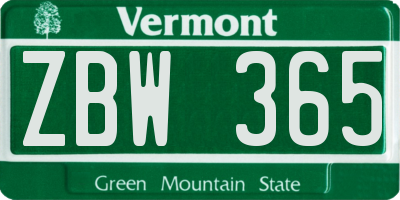 VT license plate ZBW365