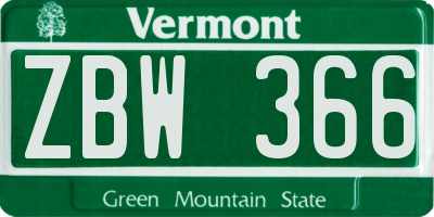 VT license plate ZBW366