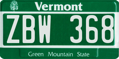 VT license plate ZBW368