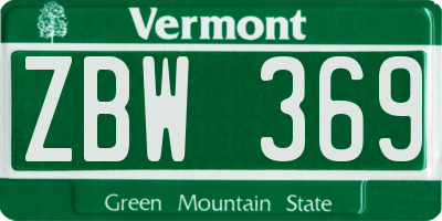 VT license plate ZBW369