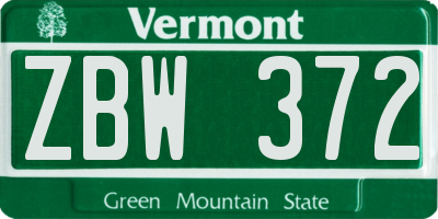VT license plate ZBW372