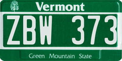 VT license plate ZBW373