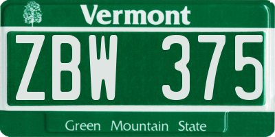 VT license plate ZBW375