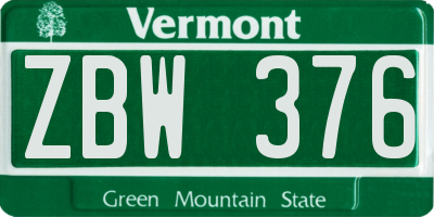 VT license plate ZBW376