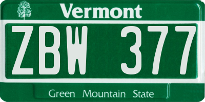 VT license plate ZBW377