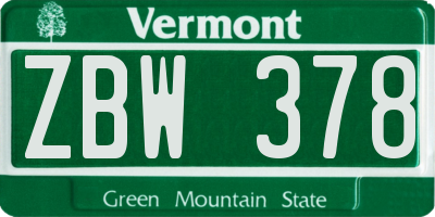 VT license plate ZBW378