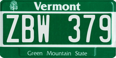 VT license plate ZBW379