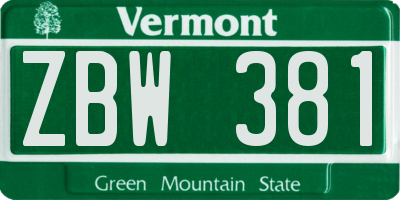 VT license plate ZBW381