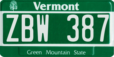 VT license plate ZBW387