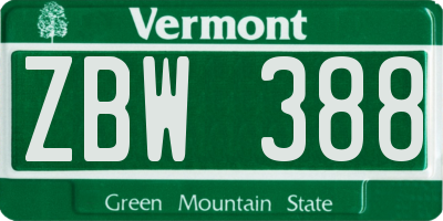 VT license plate ZBW388