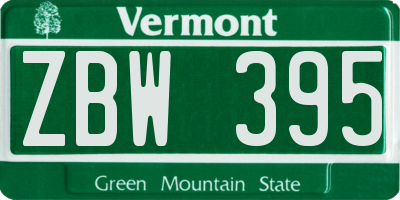VT license plate ZBW395
