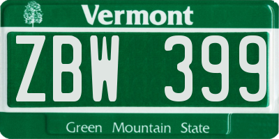 VT license plate ZBW399