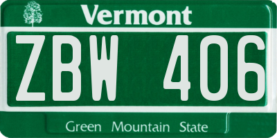 VT license plate ZBW406