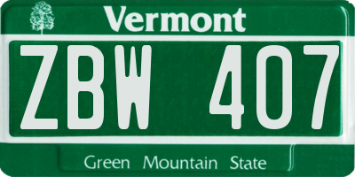 VT license plate ZBW407
