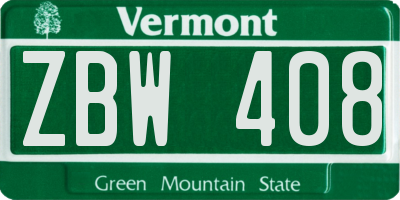 VT license plate ZBW408
