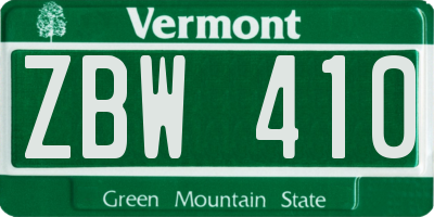 VT license plate ZBW410