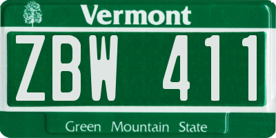 VT license plate ZBW411