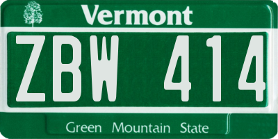 VT license plate ZBW414