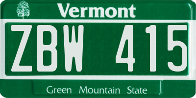 VT license plate ZBW415