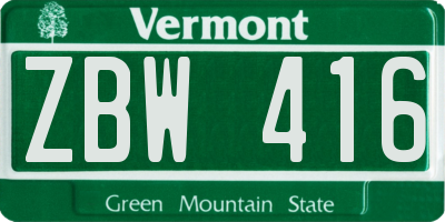 VT license plate ZBW416