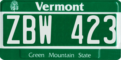 VT license plate ZBW423