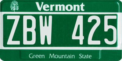 VT license plate ZBW425