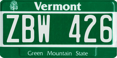 VT license plate ZBW426