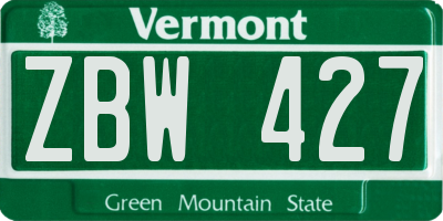 VT license plate ZBW427