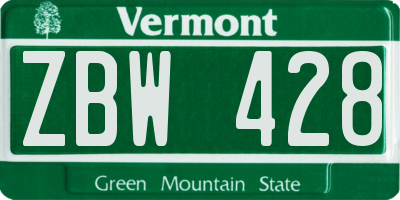 VT license plate ZBW428
